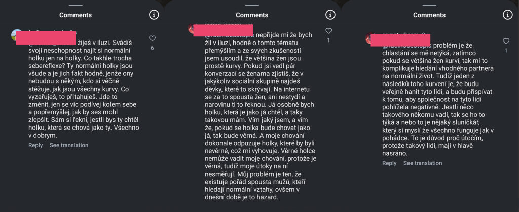 Ukázka komunikace mladého muže s nenávistným podtextem.